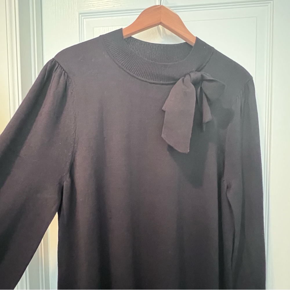 Nina Leonard Black Bow Accent Knit Sweater Dress NWT